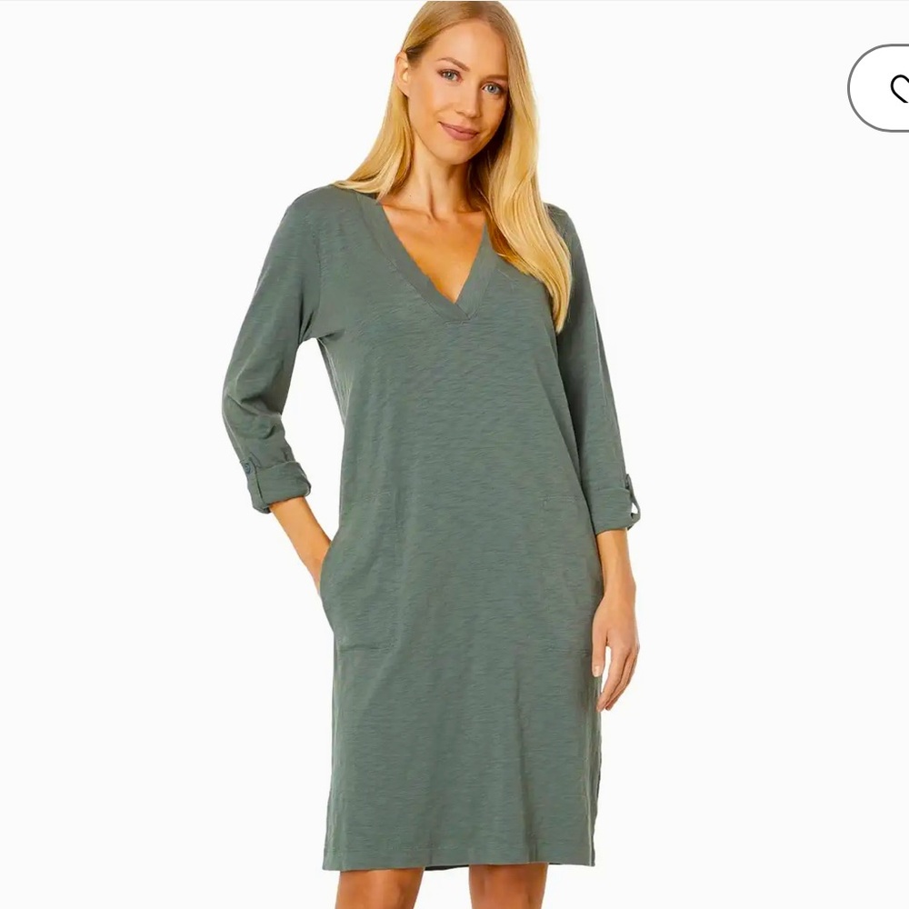 🩶 REVOLVE bobi Los Angeles ISleeve Tab V-Neck Dress Size LARGE MSRP $125